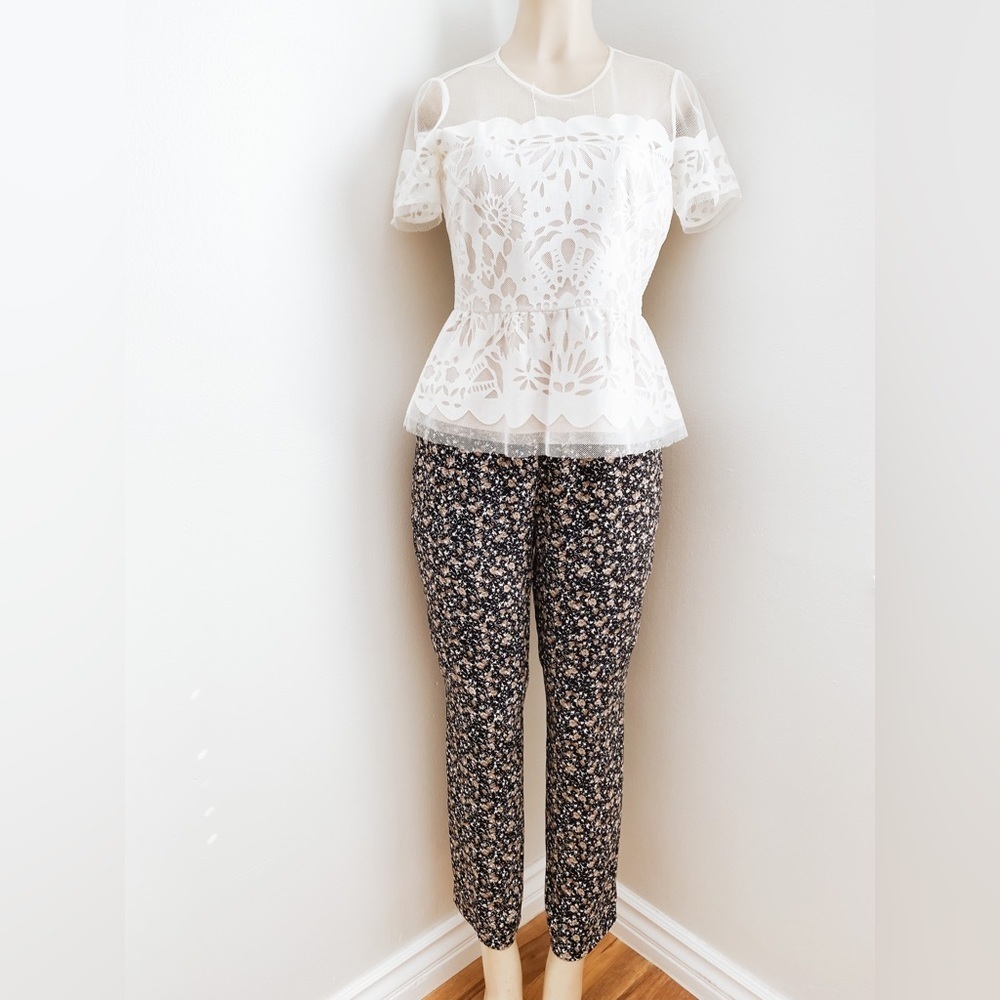 DANA BUCHMAN Floral Cropped Ankle Pants Loose Relaxed Fit Formal Casual S